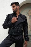 Mahima Mahajan_Black Net Embroidery Sequin Faiz Fall Encrusted Biker Jacket With Pant _Online_at_Aza_Fashions