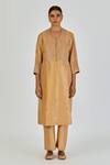 Buy_Lajjoo C_Yellow Silk Embroidered Marodi Round Indrani Kurta With Pant _at_Aza_Fashions