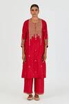 Buy_Lajjoo C_Red Silk Embroidered Marodi Round Indrani Kurta With Pant _at_Aza_Fashions