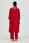 Shop_Lajjoo C_Red Silk Embroidered Marodi Round Indrani Kurta With Pant _at_Aza_Fashions