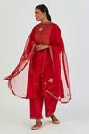 Lajjoo C_Red Silk Embroidered Marodi Round Indrani Kurta With Pant _Online_at_Aza_Fashions