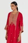 Buy_Lajjoo C_Red Silk Embroidered Marodi Round Indrani Kurta With Pant _Online_at_Aza_Fashions