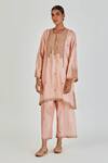 Buy_Lajjoo C_Pink Silk Embroidered Marodi Round Indrani Pastel Kurta With Pant _at_Aza_Fashions
