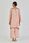 Shop_Lajjoo C_Pink Silk Embroidered Marodi Round Indrani Pastel Kurta With Pant _at_Aza_Fashions
