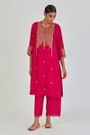 Buy_Lajjoo C_Red Silk Embroidered Marodi Round Indrani Sequin Embellished Kurta With Pant _at_Aza_Fashions