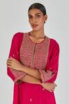 Lajjoo C_Red Silk Embroidered Marodi Round Indrani Sequin Embellished Kurta With Pant _Online_at_Aza_Fashions
