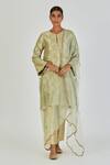Buy_Lajjoo C_Green Brocade Woven Marodi Round Damini Embroidered Kurta With Pant _at_Aza_Fashions