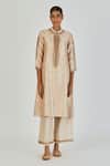 Buy_Lajjoo C_Ivory Brocade Woven Marodi Mandarin Collar Razia Silk Floral Kurta With Pant _at_Aza_Fashions
