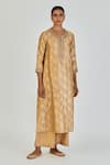 Buy_Lajjoo C_Gold Brocade Woven Marodi Round Danika Floral Kurta With Pant _at_Aza_Fashions