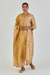 Buy_Lajjoo C_Gold Brocade Woven Marodi Round Danika Floral Kurta With Pant _Online_at_Aza_Fashions