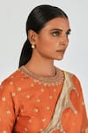 Shop_Lajjoo C_Orange Silk Embroidered Floral Round Niti Blouse _Online_at_Aza_Fashions