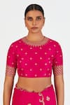 Buy_Lajjoo C_Pink Silk Embroidered Marodi Round Aabha Blouse _at_Aza_Fashions