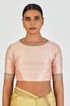 Buy_Lajjoo C_Pink Raw Silk Embroidered Marodi Round Antara Blouse _at_Aza_Fashions