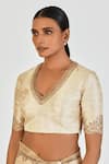 Shop_Lajjoo C_Ivory Brocade Embroidered Marodi V Neck Geetanjali Blouse _at_Aza_Fashions