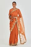 Buy_Lajjoo C_Orange Organza Embroidered Marodi Ranya Saree _at_Aza_Fashions