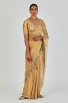 Buy_Lajjoo C_Gold Organza Embroidered Zardosi Zabeen Saree _at_Aza_Fashions