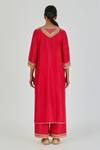 Shop_Lajjoo C_Red Silk Embroidery Marodi Round Aiza Floral Arch Yoke Kurta With Palazzo _at_Aza_Fashions