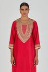 Lajjoo C_Red Silk Embroidery Marodi Round Aiza Floral Arch Yoke Kurta With Palazzo _Online_at_Aza_Fashions