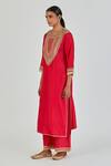 Buy_Lajjoo C_Red Silk Embroidery Marodi Round Aiza Floral Arch Yoke Kurta With Palazzo _Online_at_Aza_Fashions