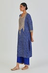 Buy_Lajjoo C_Blue Silk Zardozi Round Sharda Work Kurta With Palazzo _at_Aza_Fashions