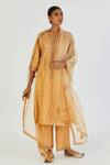 Lajjoo C_Gold Silk Embroidery Marodi U Neck Ronak Gul Vine Kurta With Palazzo _Online_at_Aza_Fashions