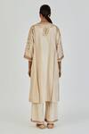 Shop_Lajjoo C_Ivory Silk Embroidery Marodi U Neck Ronak Gullista Vine Kurta With Palazzo _at_Aza_Fashions