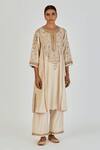 Buy_Lajjoo C_Ivory Silk Embroidery Marodi U Neck Ronak Gullista Vine Kurta With Palazzo _Online_at_Aza_Fashions