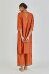 Shop_Lajjoo C_Orange Silk Embroidery Marodi U Neck Dipty Boteh Kurta With Palazzo _at_Aza_Fashions