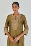 Buy_Lajjoo C_Green Silk Embroidery Marodi U Neck Nida Parakeet Kurta With Palazzo _Online_at_Aza_Fashions