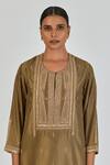 Shop_Lajjoo C_Green Silk Embroidery Marodi U Neck Shrisha Persian Vine Kurta With Palazzo _Online_at_Aza_Fashions
