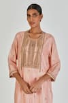 Buy_Lajjoo C_Pink Silk Embroidery Marodi U Neck Shirsha Creeper Kurta With Palazzo _Online_at_Aza_Fashions