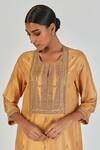 Buy_Lajjoo C_Gold Silk Embroidery Marodi U Neck Shrisha Tendril Kurta With Palazzo _Online_at_Aza_Fashions