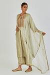 Shop_Lajjoo C_Green Silk Embroidery Marodi U Neck Shrisha Branchlet Vine Kurta With Palazzo _Online_at_Aza_Fashions