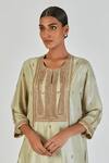 Lajjoo C_Green Silk Embroidery Marodi U Neck Shrisha Branchlet Vine Kurta With Palazzo _at_Aza_Fashions