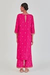 Shop_Lajjoo C_Pink Silk Embroidery Marodi U Neck Shrisha Ornate Vine Kurta With Palazzo_at_Aza_Fashions