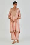 Buy_Lajjoo C_Pink Silk Embroidery Marodi V Neck Barkha Paisley Gul Kurta With Palazzo _at_Aza_Fashions