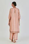 Shop_Lajjoo C_Pink Silk Embroidery Marodi V Neck Barkha Paisley Gul Kurta With Palazzo _at_Aza_Fashions