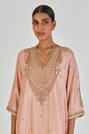 Lajjoo C_Pink Silk Embroidery Marodi V Neck Barkha Paisley Gul Kurta With Palazzo _Online_at_Aza_Fashions