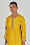 Shop_Lajjoo C_Gold Silk Embroidery Marodi Round Adiya Floret Kurta With Palazzo _Online_at_Aza_Fashions