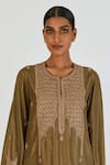 Lajjoo C_Green Silk Embroidery Marodi U Neck Indrani Mughal Jaal Kurta With Palazzo_Online_at_Aza_Fashions