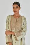 Lajjoo C_Green Silk Embroidery Marodi U Neck Indrani Torana Jaal Kurta With Palazzo _Online_at_Aza_Fashions