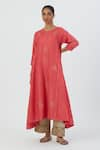 Buy_Lajjoo C_Coral Silk Embroidered Parrot Round Sujata A-line Kurta And Pant Set _at_Aza_Fashions