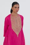 Shop_Lajjoo C_Fuchsia Silk Embroidered Aari Round Smita Side Gathered Kurta And Pant Set _Online_at_Aza_Fashions