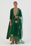 Buy_Lajjoo C_Green Silk Embroidered Round Smita Yoke Kurta And Pant Set_Online_at_Aza_Fashions