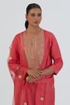 Buy_Lajjoo C_Coral Silk Embroidered Round Smita Kurta And Pant Set _Online_at_Aza_Fashions