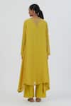 Shop_Lajjoo C_Yellow Kurta- Chiffon Embroidered Zardozi Round Zoya And Pant Set_at_Aza_Fashions