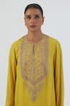 Shop_Lajjoo C_Yellow Kurta- Chiffon Embroidered Zardozi Round Zoya And Pant Set_Online_at_Aza_Fashions