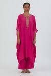 Buy_Lajjoo C_Fuchsia Kurta- Crepe Embroidered Zardozi Round Geet Yoke Kaftan And Pant Set _Online_at_Aza_Fashions