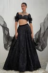 Buy_Mahima Mahajan_Black Net Embroidered Crystal Sweetheart Abeeha Tonal Sequin Lehenga Set _Online_at_Aza_Fashions