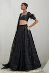 Shop_Mahima Mahajan_Black Net Embroidered Crystal Sweetheart Abeeha Tonal Sequin Lehenga Set _Online_at_Aza_Fashions